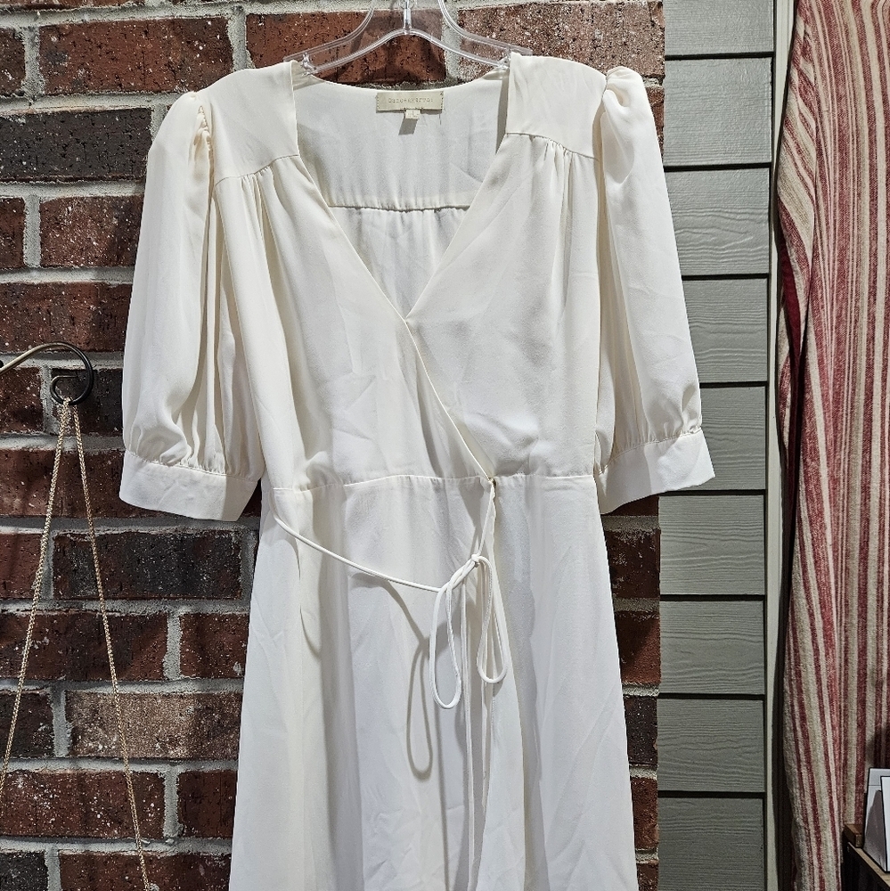 Women's Cream Wrap Dress with Tie Waist